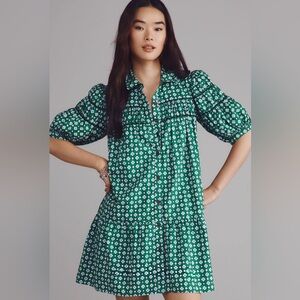 NEW NWT $148 MEDIUM ANTHROPOLOGIE MAEVE LEANDRA SHIRRED YOKE DRESS GREEN